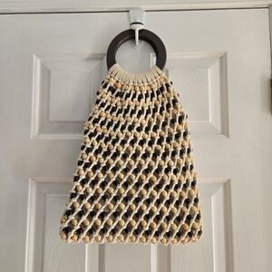 Beige and Brown Beaded Macrame Handbag